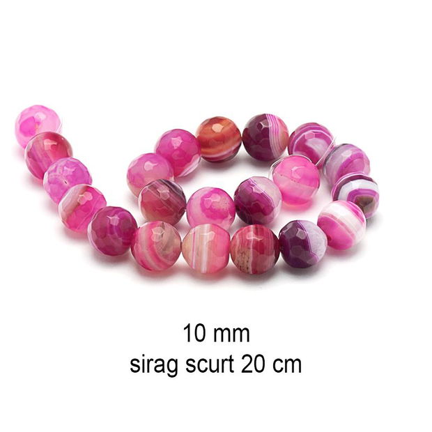 Sirag scurt, Agate fatetate, 10 mm, SGS-63