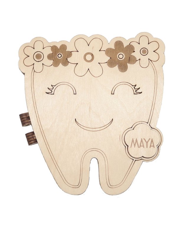 Cutie de lemn personalizată pentru păstrarea dinților de lapte Zâna Măseluță