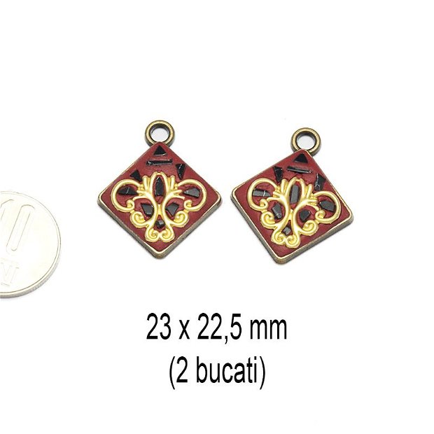 Pereche charmuri aliaj/ pandante mici/cercei,  etnice, 23 x 22,5 mm, AD 646
