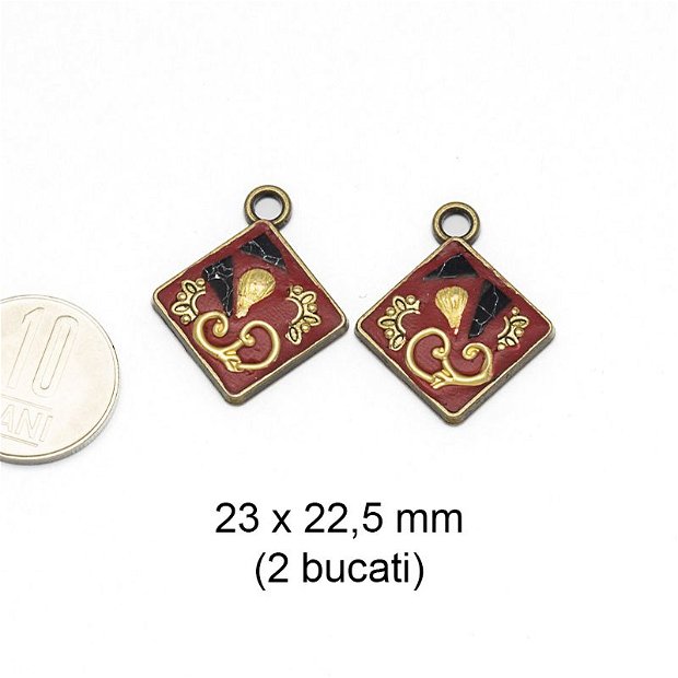 Pereche charmuri aliaj / pandante mici/cercei, design etnic, 23 x 22,5 mm, AD 647