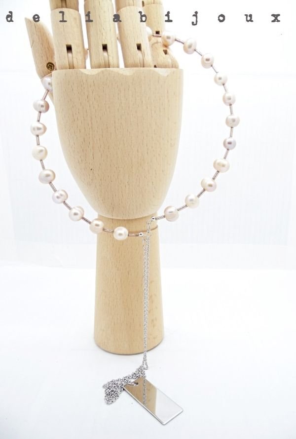 Colier handmade unicat perle si otel inoxidabil (II)