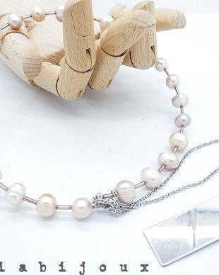 Colier handmade unicat perle si otel inoxidabil (II)