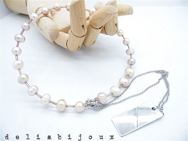 Colier handmade unicat perle si otel inoxidabil (II)