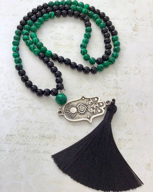 MALA Onix negru, malachit & mâna lui Hamsa