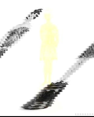 Fetita - statueta din bronz pictat cu soclu din marmura