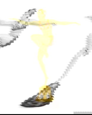 Dansatoare - statueta din bronz pictat cu soclu din marmura