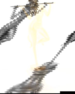 Dansatoare cu palarie - statueta din bronz pe soclu din marmura