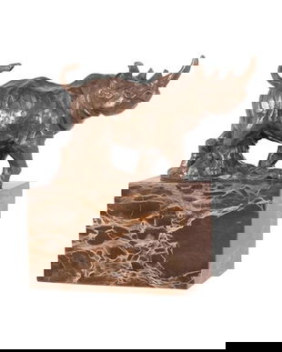 Rinocer- statueta din bronz pe soclu din marmura