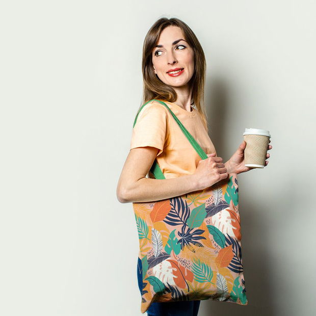 Geanta Handmade Tote Basic, Mulewear, Botanic Plante Frunze de Toamna, 43x37 cm