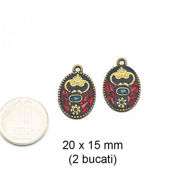 Pereche charmuri aliaj / pandante mici/cercei,  design etnic, 20 x 15 mm, AD 656