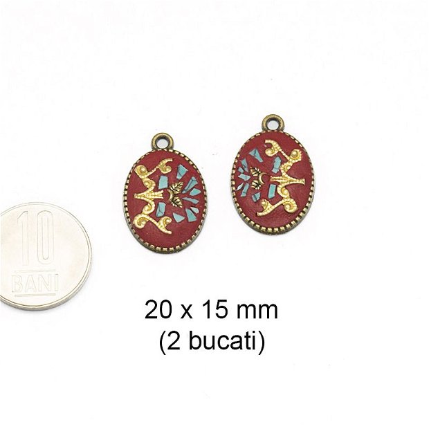 Pereche charmuri aliaj/ pandantive mici/cercei, design etnic, 20 x 15 mm, AD 657