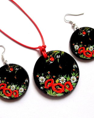 set lemn cu motiv floral  maci  39730