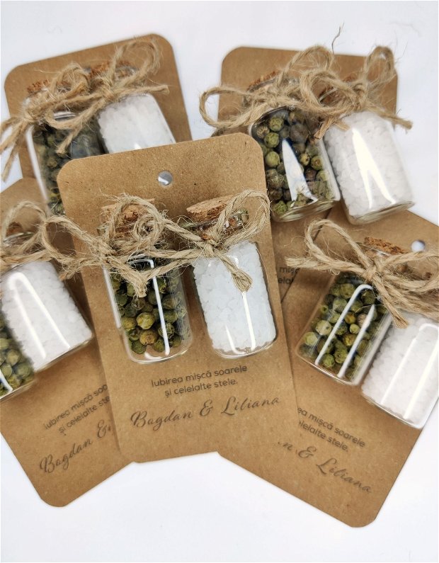 Mărturii nuntă, sticluțe cu sare și piper verde, Kandor Special Gifts