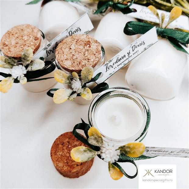 Mărturii nuntă lumânare parfumată, aromă de vanilie, Kandor Special Gifts