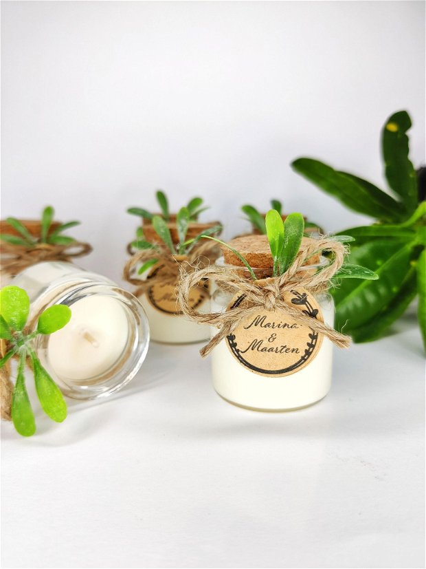 Mărturii nuntă lumânare parfumată din soia, aromă de vanilie și eticheta Kraft, Kandor Special Gifts 9