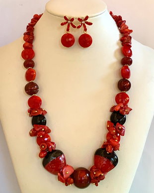 RED FIESTA-murano,coral,cristale fatetate