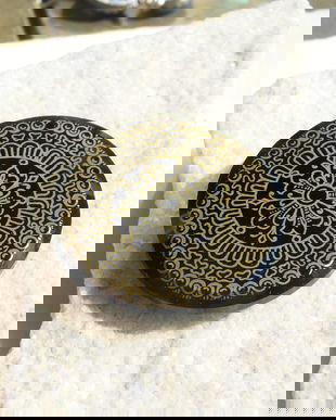 Pandantiv din onix gravat si imprimat cu model Mandala (provenienta America) aprox 34.5x8.5 mm