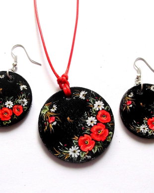 set lemn cu motiv floral  maci  39733