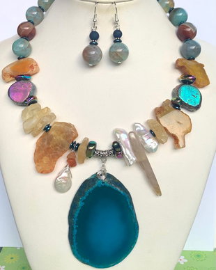 WALKING ON THE BEACH-agate,citrin brut,hematit electroplacat,perle de cultura