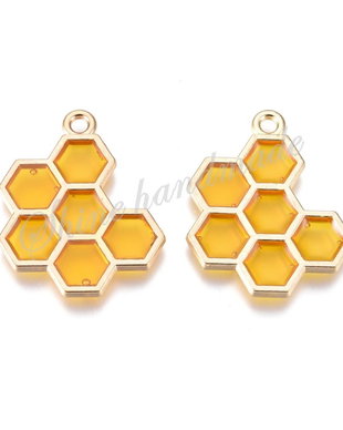 Charm fagure de miere emailat, 21x17x1.5mm