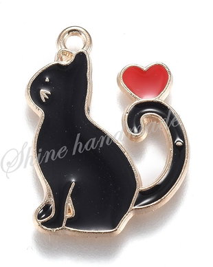 Charm pisica neagra, 25x20x1.5mm