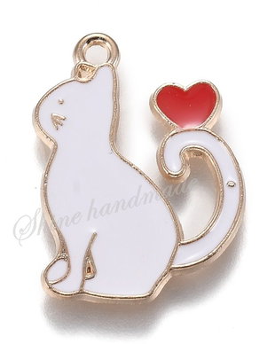 Charm pisica alba, 25x20x1.5mm