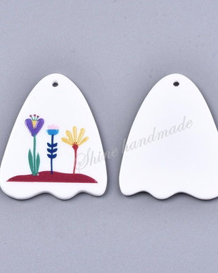 Pandantiv 3D din acril cu flori, 45x35.5x2mm