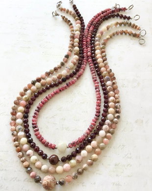 Set Coliere CHOKER rădăcina Rubin, granat, opal roz & rodocrozit