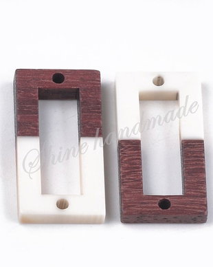 Link din lemn de nuc si rasina alba, 27~28x14.5x3~4mm