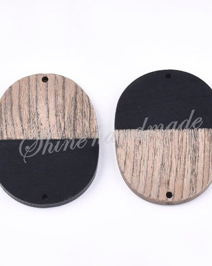 Link oval din lemn wenge si rasina neagra, 44.5x34.5x3~4mm