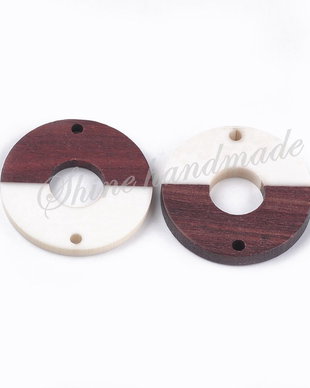 Link rotund din lemn de nuc si rasina alba, 28x4mm