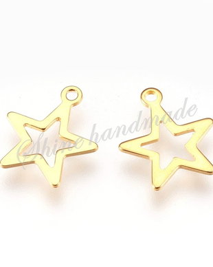 Charm stea, otel inoxidabil auriu, 14.5x12.5x0.6mm