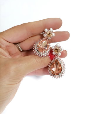 Cercei lacrima cristale si perle, rose