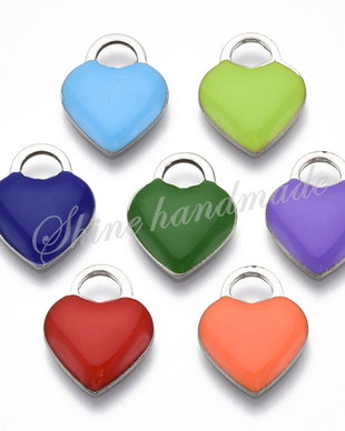 Charm inima, otel inoxidabil emailat, 14.5x11.5x2mm