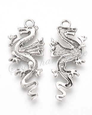 Pandantiv dragon, argintiu antichizat, 48x20x2mm