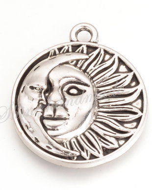 Pandantiv soare si luna, argintiu antichizat, 29x25x3mm