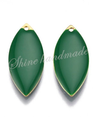 Pandantiv emailat, horse eye, verde, 23x10x2mm