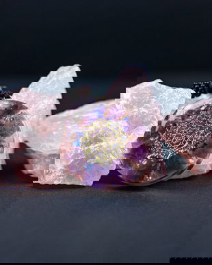 Pandantiv Orgonic IKE, Ezera, din Ametist si bucatele de Scoici Mov cu simbolul Sri Yantra, 3.6cm