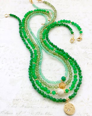 Set Coliere CHOKER agate verzi, Jad verde, peridot & prehnit