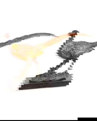 Fazan - statueta din bronz pictat pe soclu din marmura