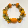 REZERVATA!!!  BRATARA JOY-lampwork,peridot,coral,bronz