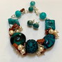 SET BRATARA ȘI CERCEI-lampwork,perle cultura,cipsuri jasp