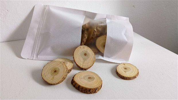 Felii mici/Rondele lemn rotund Salcâm 0,7-4 cm-15 bucăți/pachet 100 g