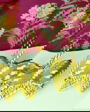 Cercei din portelan acoperiti cu glazura caramel, pictati manual cu aur, cu tortite din argint placate cu aur de 14 K - SUMMER BUTTERFLIES