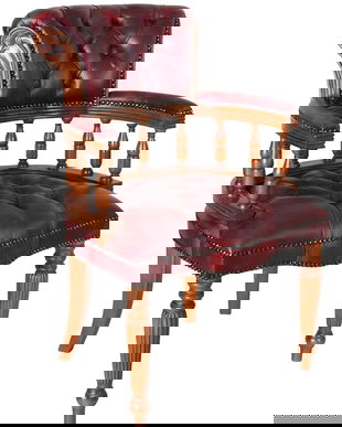 Scaun Chesterfield din lemn mahon cu tapiterie din piele burgund