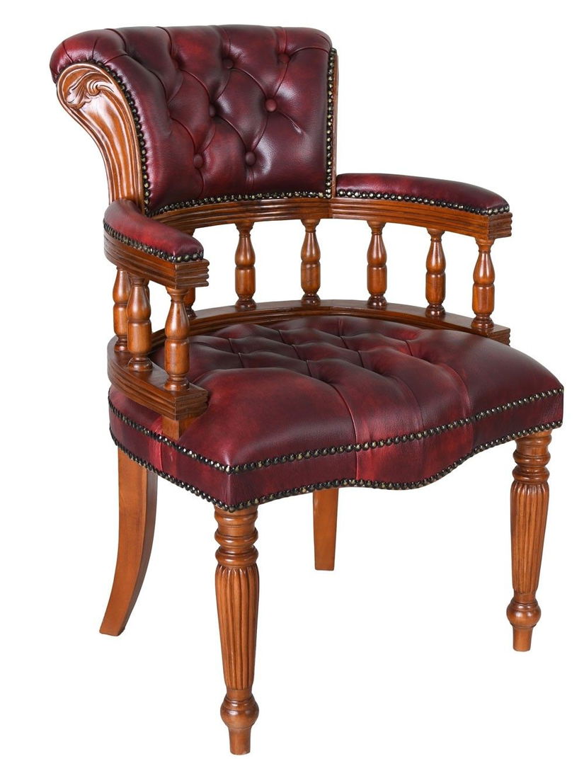 Scaun Chesterfield din lemn mahon cu tapiterie din piele burgund