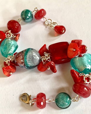 BRATARA CRAZY RED-lampwork,coral,jad,cristale fatetate