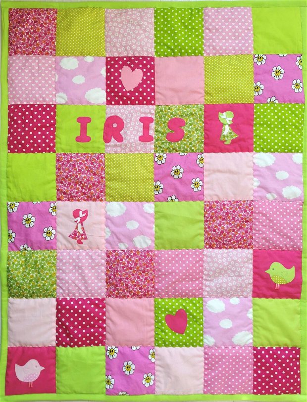 Patura patchwork - roz, fucsia, verde