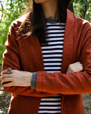 Cardigan din amestec de lână model haori culoare cărămizie