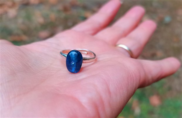Inel Kianit si Argint 925 - IN1016 - Inel albastru reglabil, inel pietre semipretioase, cristale vindecatoare, inel delicat, cadou prietena, cadou iubita, cadou sotie, inel cadou, cristaloterapie